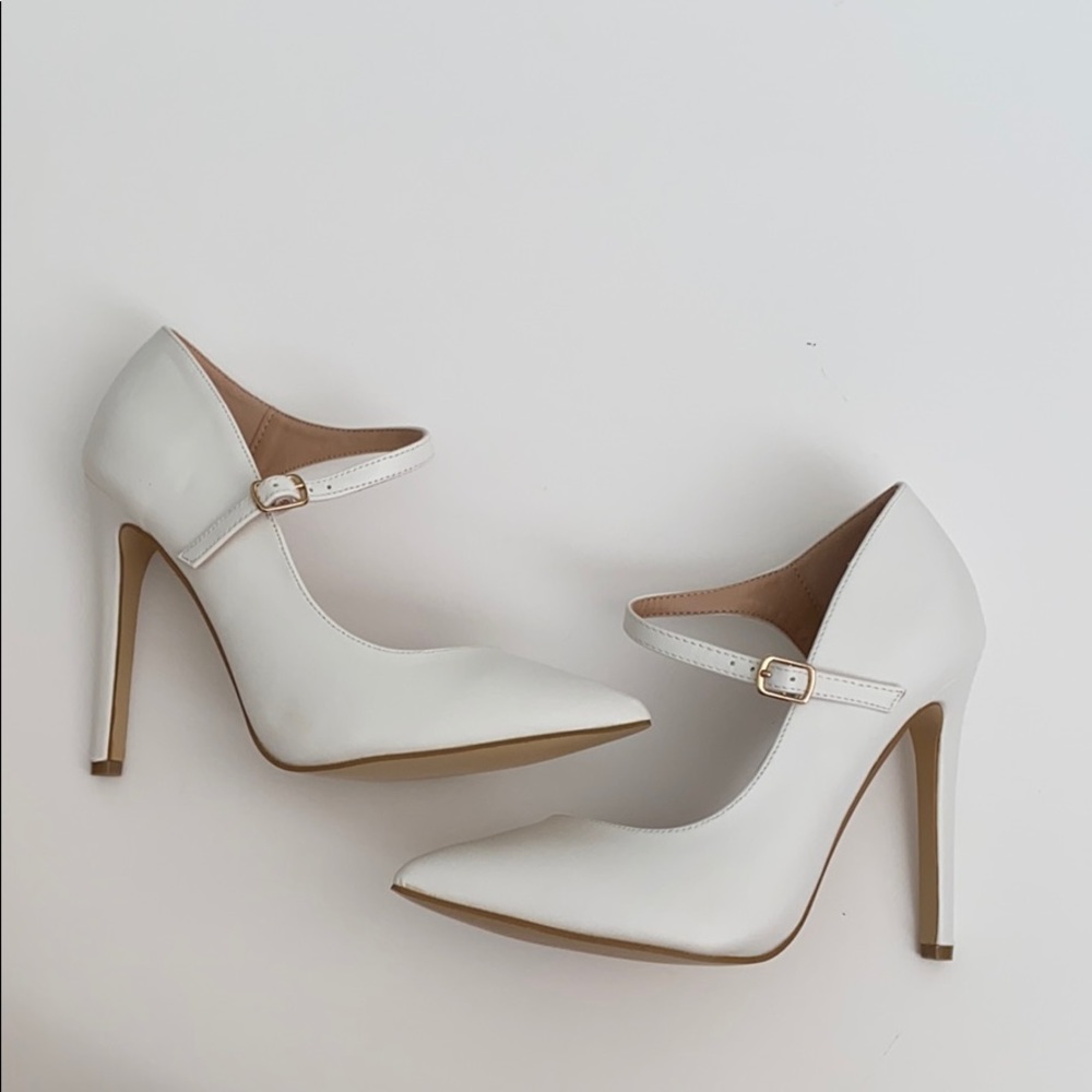 White Athena Style Heels With Strap